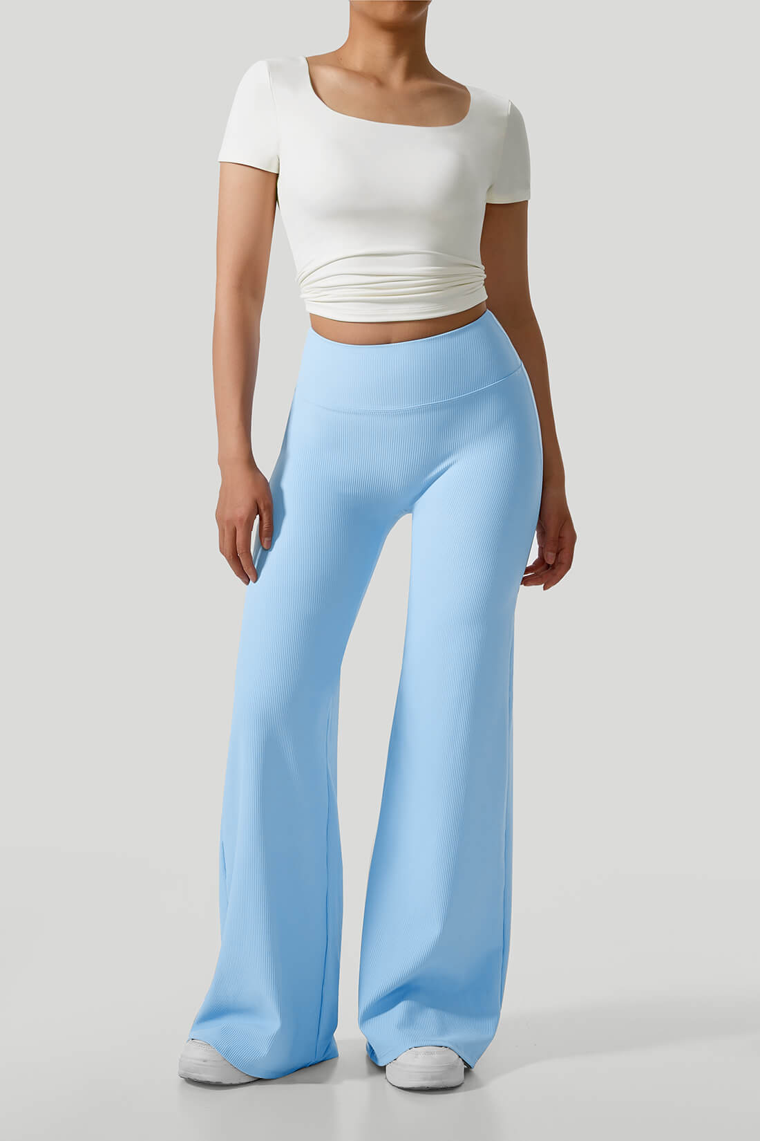 Micro Ribbed Solid Color Wide Leg Pant Sky Blue
