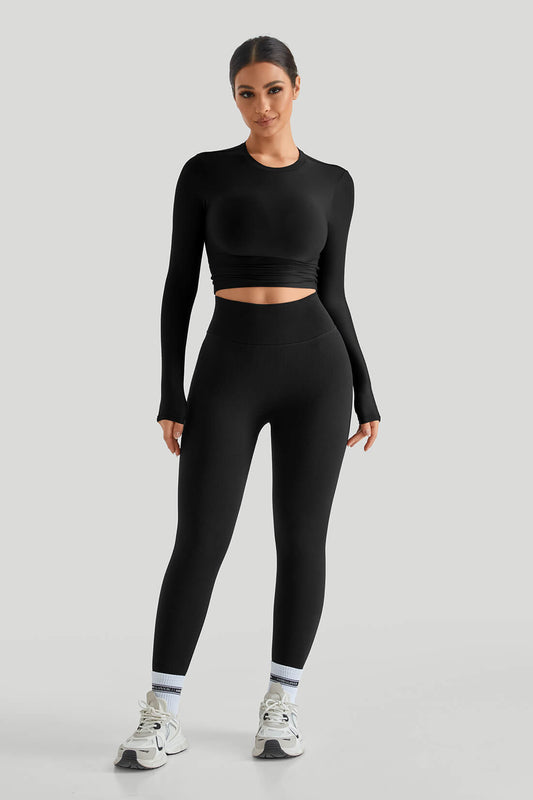 Round Neck Long Sleeves Set Match Legging