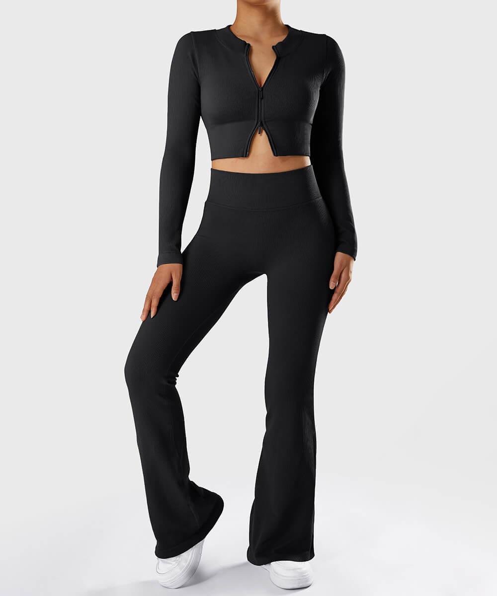 Ribbed Two-Way Zipper Yoga Top - MOOSLOVER