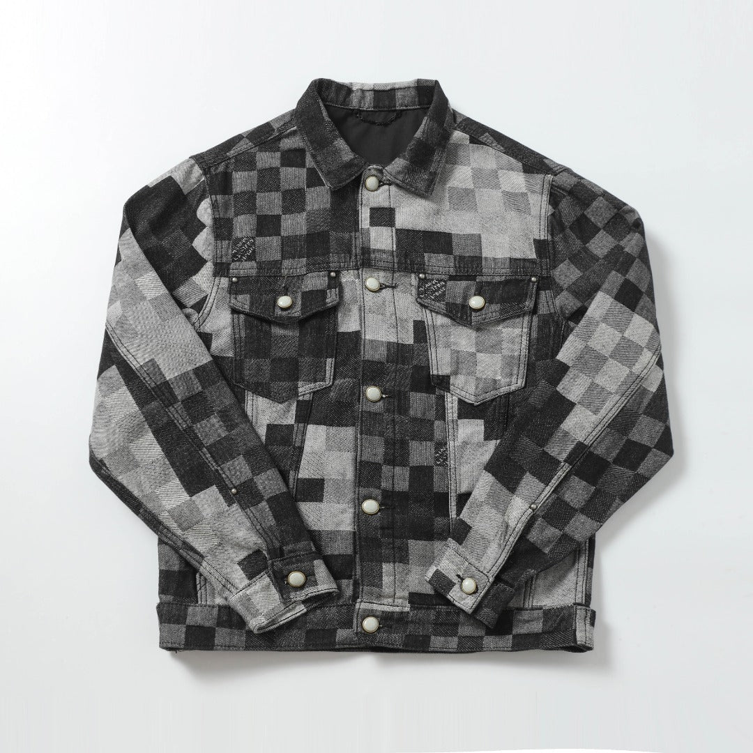 250404 New high-quality black checkered denim jacket