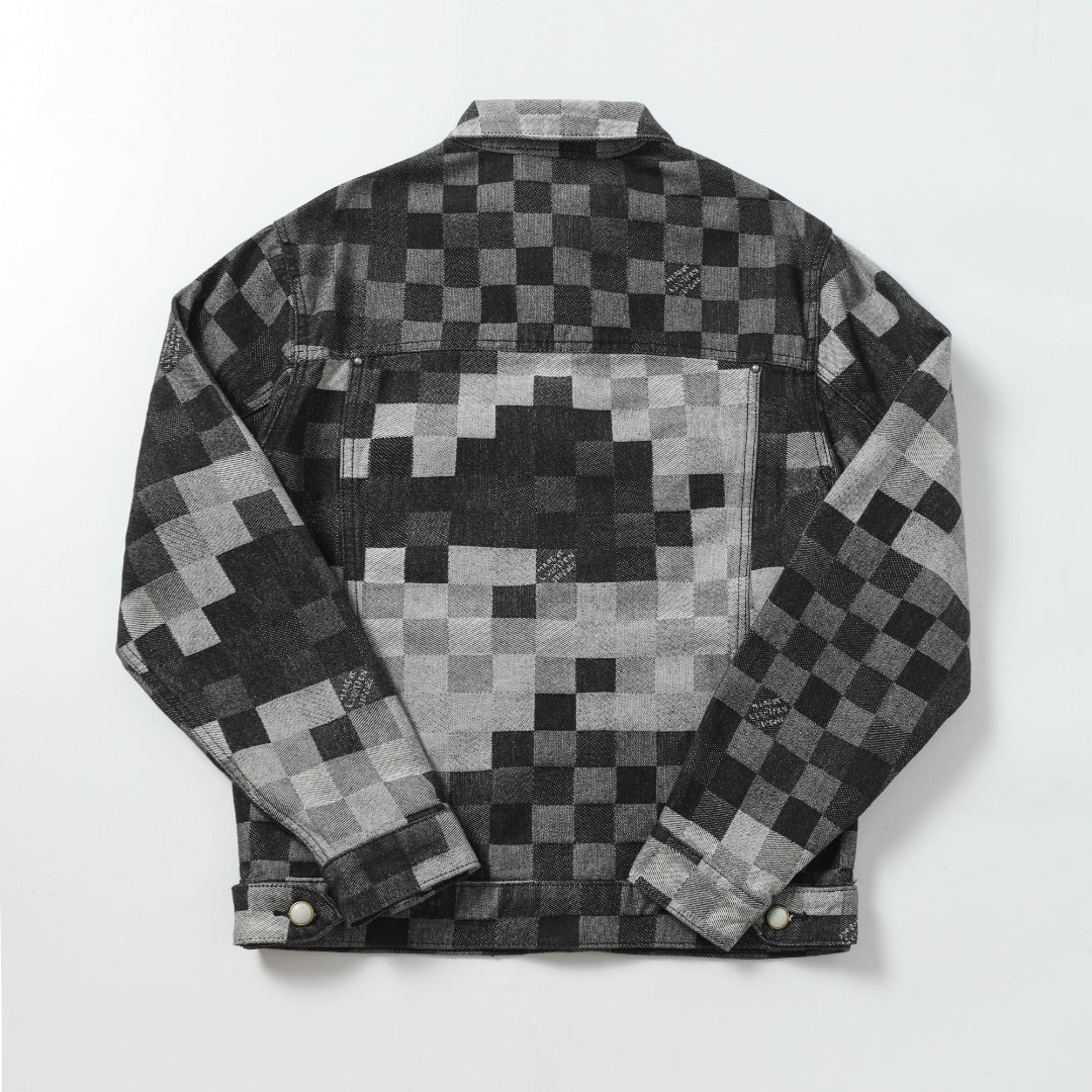 250404 New high-quality black checkered denim jacket