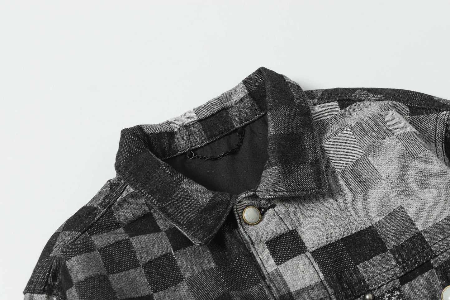 250404 New high-quality black checkered denim jacket