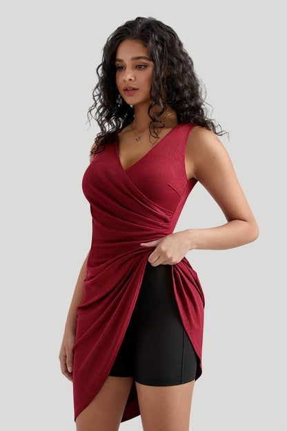 Wrap Style Bodycon Dress With Built In Shapewear