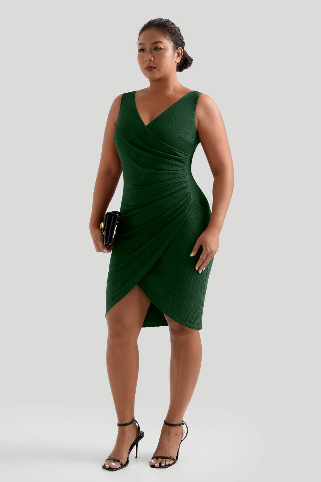 Wrap Style Bodycon Dress With Built In Shapewear