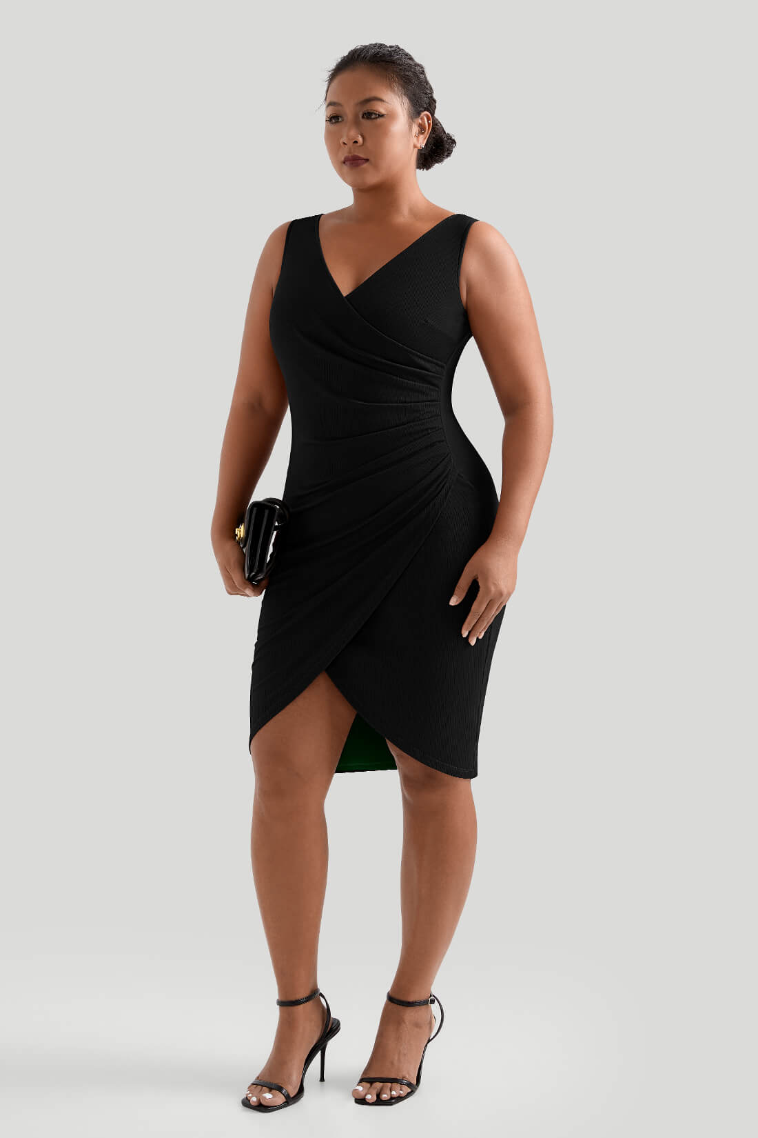 Wrap Style Bodycon Dress With Built In Shapewear