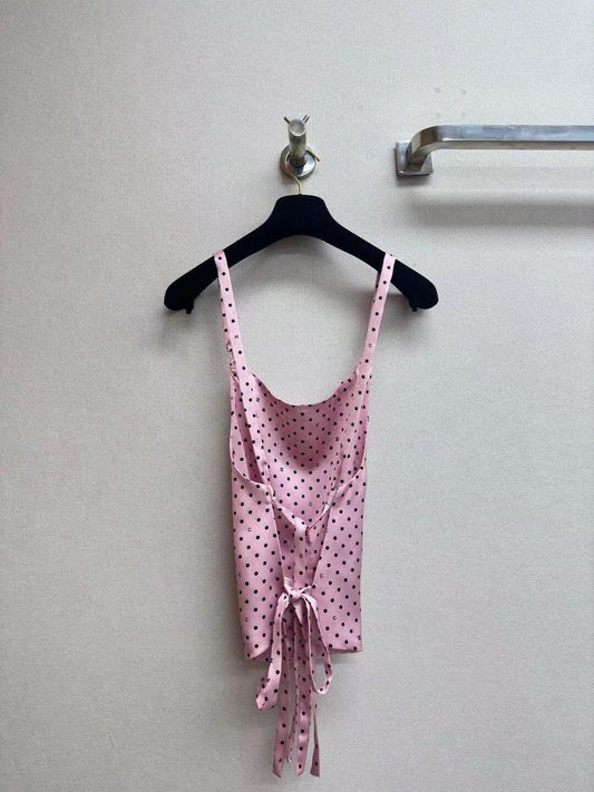0528 Polka dot backless halter top