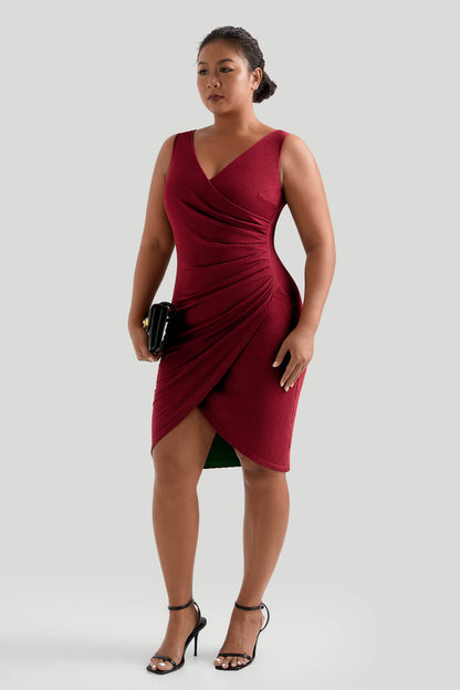 Wrap Style Bodycon Dress With Built In Shapewear