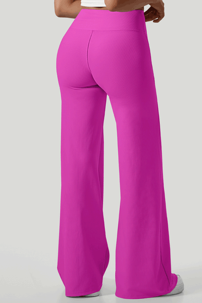 Micro Ribbed Solid Color Wide Leg Pants
