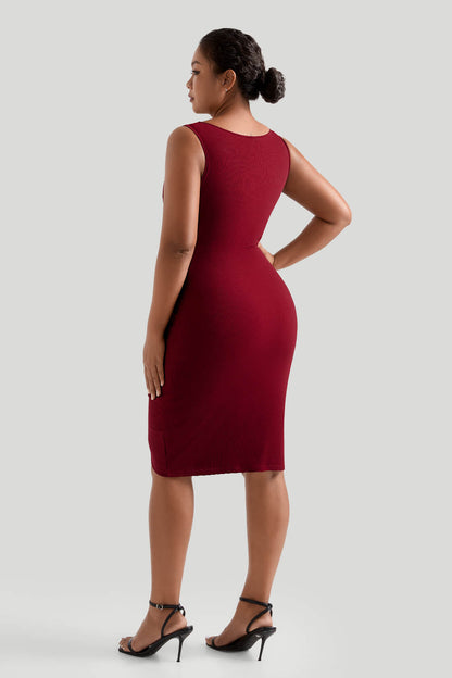 Wrap Style Bodycon Dress With Built In Shapewear