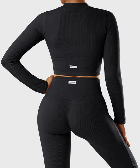 Ribbed Two-Way Zipper Yoga Top - MOOSLOVER