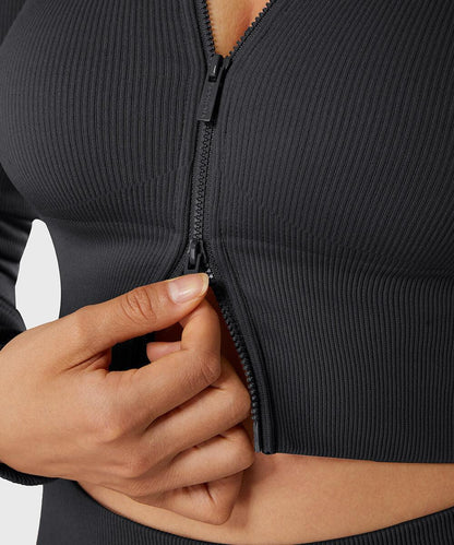 Ribbed Two-Way Zipper Yoga Top - MOOSLOVER