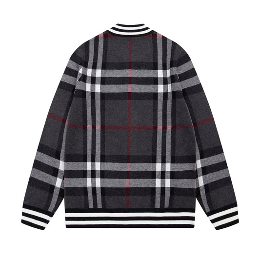 1014 Color-matching plaid zipper jacket